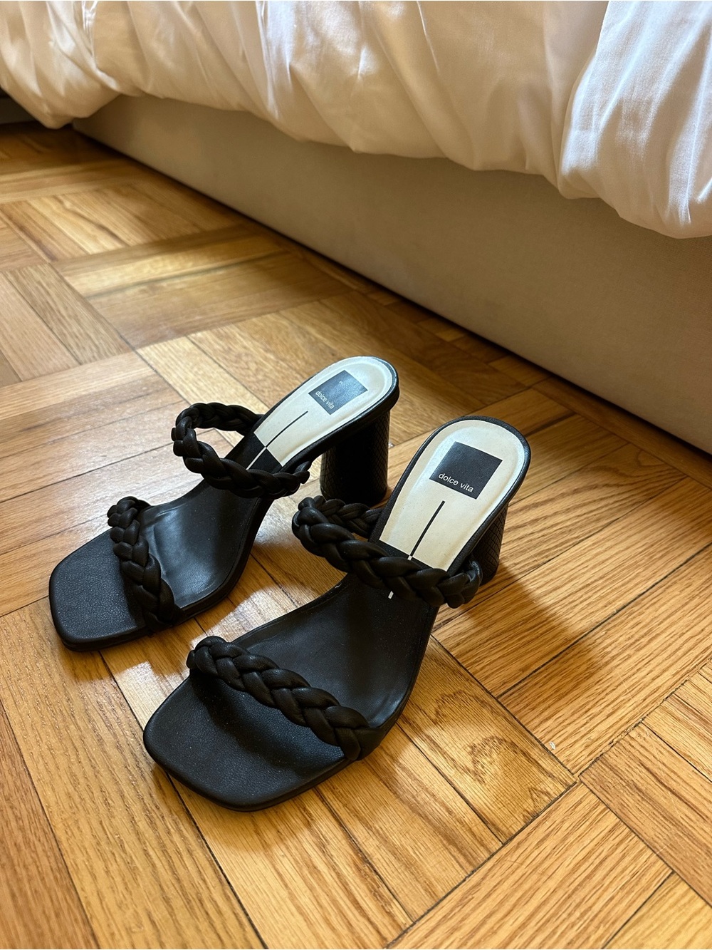 Dolce Vita Black Braided Square-Toe Block Heel Mules